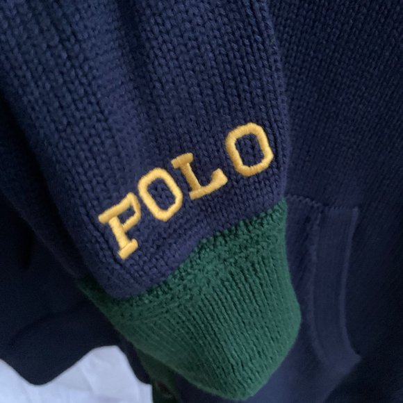 Polo Ralph Lauren Letterman P Wing Cardigan Jacket - Navy/Green - Picture 4 of 7